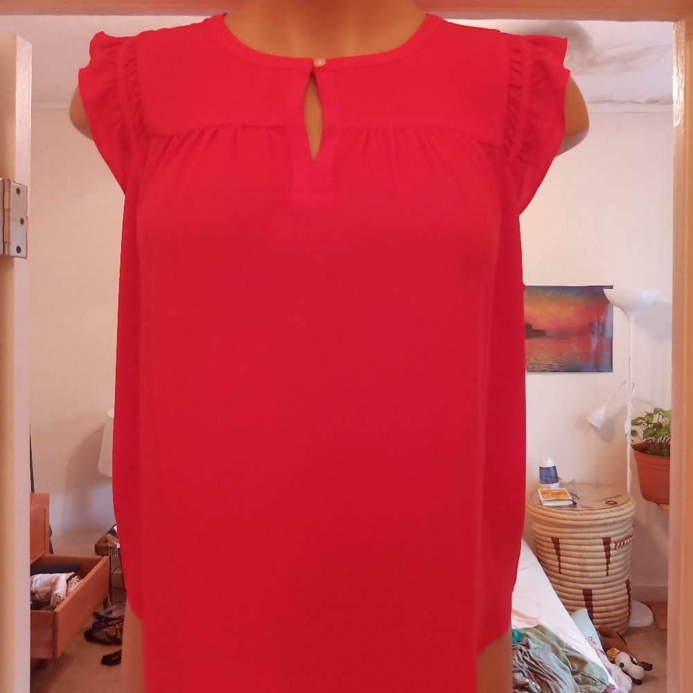 Orange Red Top w/ Ruffled Cap Sleeves